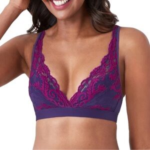 Wacoal Instant Icon Navy Merlot Lace Floral Bralette Size 40